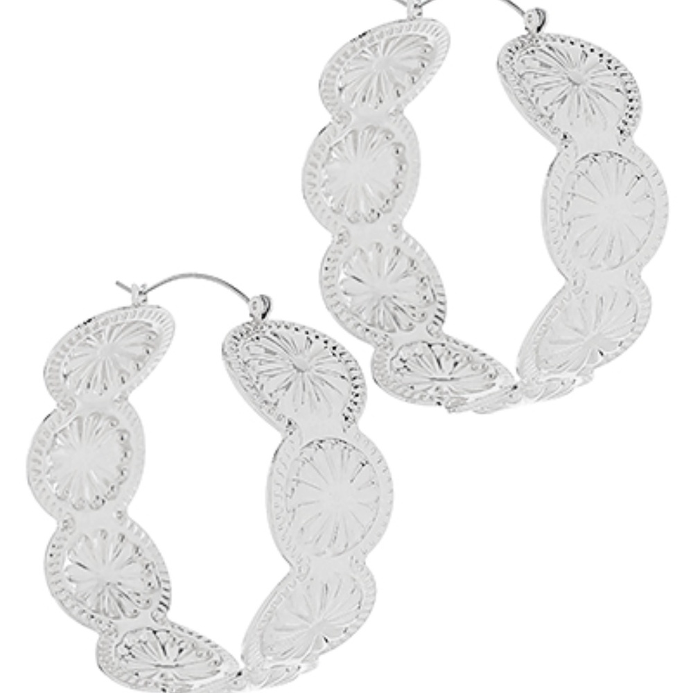 Silver Carved Metal Hoops